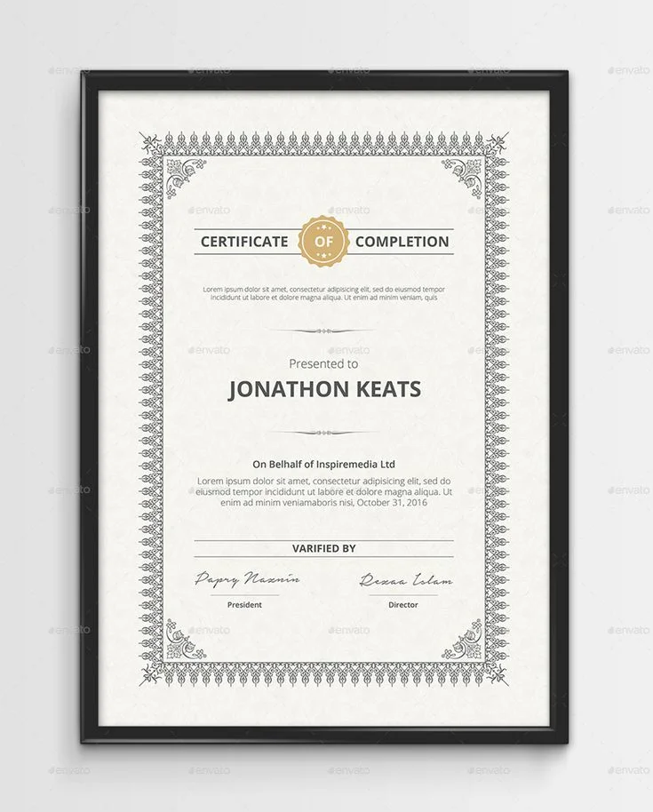custom certificate of completion print Design 3